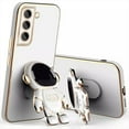 thumbnail image 1 of Allytechgroup Cute Astronaut Case for Samsung Galaxy S25+ with Kickstand, Glossy Shockproof Soft TPU Slim Phone Case for Women Girls - Ring Grip Holder, Gold Edge Protective Cover, White, 1 of 6