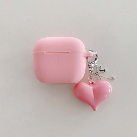 Allytechgroup Cute Heart Charm AirPods 4th Gen Case, Soft Silicone Protective Cover with Keychain & 3D Pendant Shockproof Full Body Cover Compatible with AirPods 4th Generation, Pink