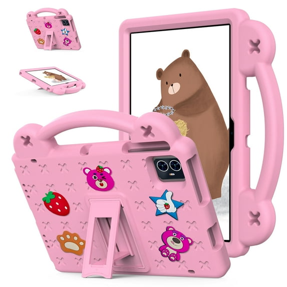 Allytechgroup Cute Kids for Walmart ONN 10.1 Tablet Cover Gen 4 2024 Tablet(Model:100135925), DIY Figures Design Kickstand EVA Lightweight Handle Case Shockproof Cover, Pink