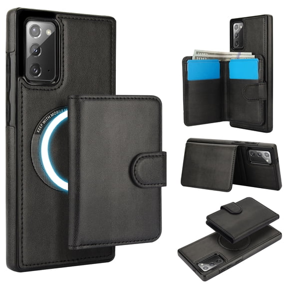Allytechgroup Detachable Cards Holder Case for Samsung Galaxy Note 20, RFID Blocking 2 In 1 Wallet PU Leather Case with Stand Compatible with Magsafe Shockproof Cover for Galaxy Note 20, Black