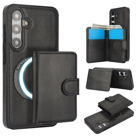 Allytechgroup Detachable Cards Holder Case for Samsung Galaxy S23, RFID Blocking 2 In 1 Wallet PU Leather Case with Stand Compatible with Magsafe Shockproof Cover for Samsung Galaxy S23, Black