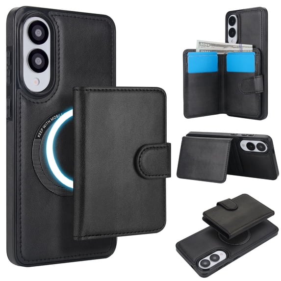 Allytechgroup Detachable Cards Holder Case for Samsung Galaxy S25 Edge, RFID Blocking 2 In 1 Wallet PU Leather Case with Stand Compatible with Magsafe Shockproof Cover for Galaxy S25 Edge, Black