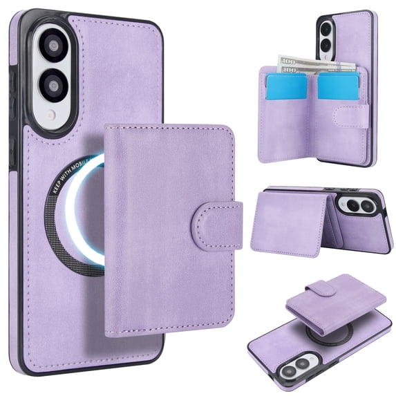 Allytechgroup Detachable Cards Holder Case for Samsung Galaxy S25 Edge, RFID Blocking 2 In 1 Wallet PU Leather Case with Stand Compatible with Magsafe Shockproof Cover for Galaxy S25 Edge, Purple