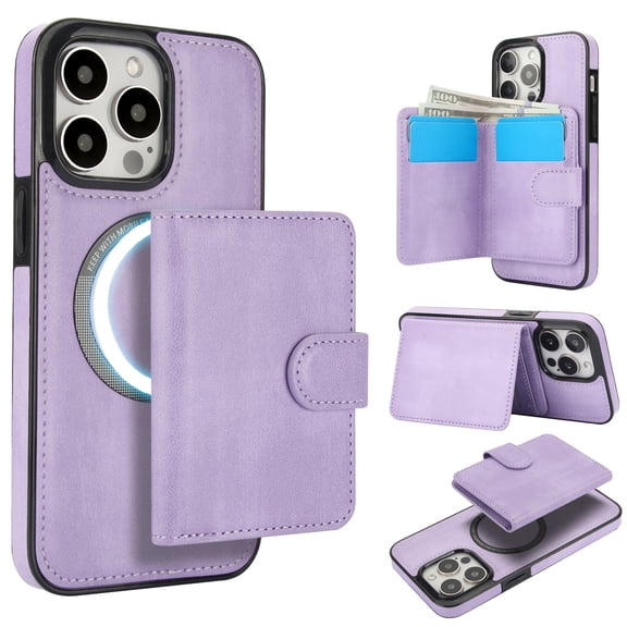 Allytechgroup Detachable Cards Holder Case for iPhone 11, RFID Blocking 2 In 1 Wallet PU Leather Case with Stand Compatible with Magsafe Shockproof Cover for iPhone 11, Purple