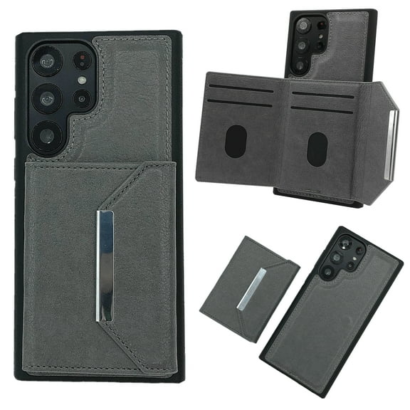 Allytechgroup Detachable Magnetic Wallet Case for Samsung Galaxy S25 Ultra, 2 in 1 Slim Thin Wallet Case with Credit Card Slots, Shockproof Premium PU Leather Kickstand Cover Case, Gray