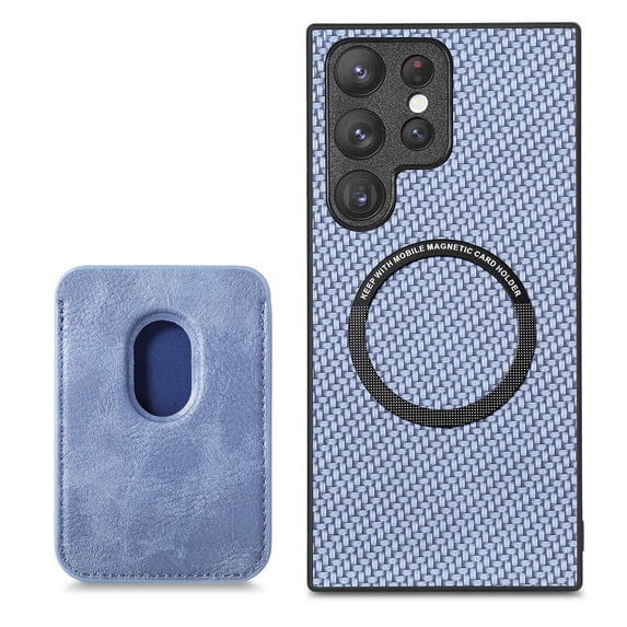 Allytechgroup Detachable Wallet Case for Samsung Galaxy S25 Ultra, Fiber Texture Design Magnetic Card Holder Case for Women&Men, Slim Fit Shockproof Full Body Protective Back Cover, Blue