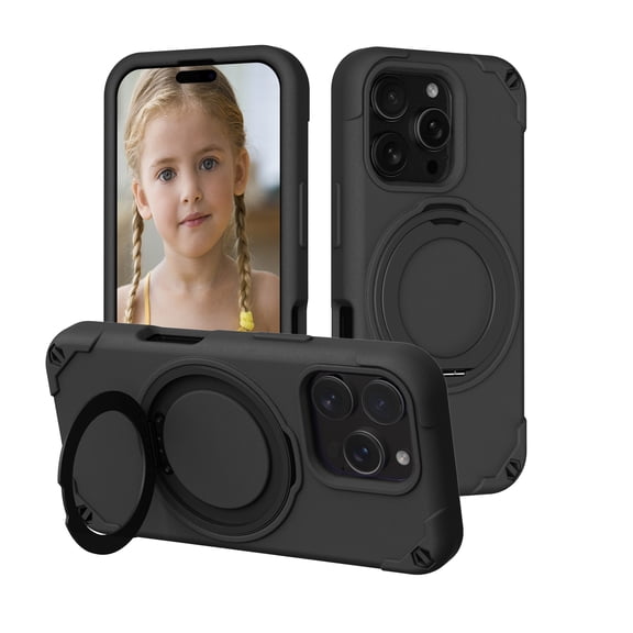 Allytechgroup EVA Case for iPhone 16 Pro Max 6.9" with Stand, Compatible with MagSafe Slim Phone Case with Kickstand for Kids Shockproof Protective Bumper for iPhone 16 Pro Max, Black