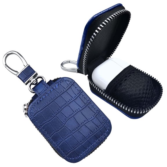 Allytechgroup Earbud Case for Apple AirPods 4/ Pro 3 2/ AirPods 1 2 3, Premium PU Leather Carring Case with Keychain for Earphone Earbud Earpieces SD Cards Small Storage Bag, Blue