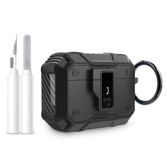 Allytechgroup Earbuds Case for Apple AirPods Pro 3 Generation 2025,  with Cleaning Kit Keychain Heavy Duty Shockproof PC TPU Dustproof Anti-Scratch Secure Button Cover Case for AirPods Pro 3,Black