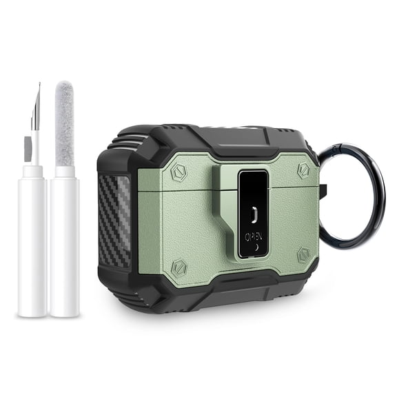 Allytechgroup Earbuds Case for Apple AirPods Pro 3 Generation 2025,  with Cleaning Kit Keychain Heavy Duty Shockproof PC TPU Dustproof Anti-Scratch Secure Button Cover Case for AirPods Pro 3,Green