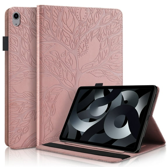 Allytechgroup Elegant iPad Air 11 Inch Case Cover 2024, Lift Tree Pattern Embossed and Shockproof Tablet Case with Pencil Holder Multi Angle Viewing Stand Flip Cover for Apple iPad Air 11,Rosegold