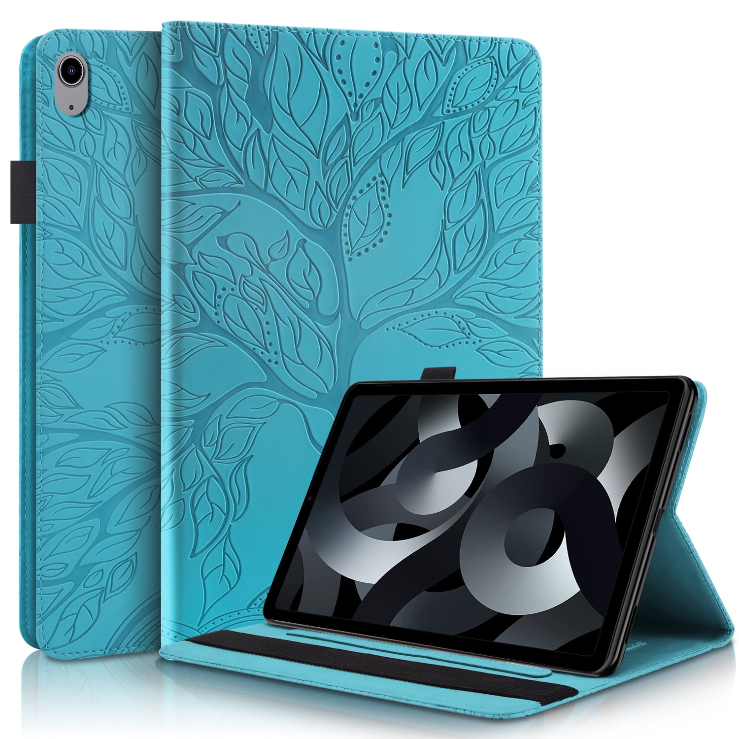 Allytechgroup Elegant iPad Air 11 Inch Case Cover 2024, Lift Tree Pattern Embossed and Shockproof Tablet Case with Pencil Holder Multi Angle Viewing Stand Flip Cover for Apple iPad Air 11,Blue