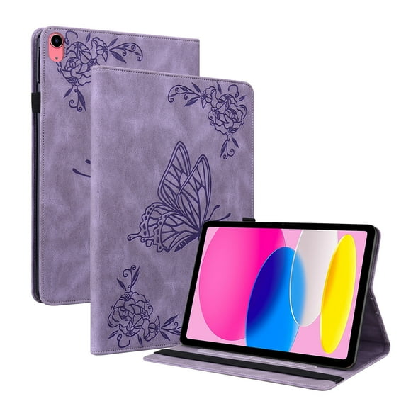 Allytechgroup Exquisite Butterfly Embossed Tablet Case for iPad Air 11 2024, Shockproof iPad Air 11 inch Case Cover, with Pencil Holder and Multi-Angle Stand Case for iPad Air 11,Purple