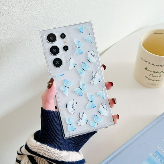 Allytechgroup Fashion Pattern Series Clear Soft Shell Back Cover Shockproof Anti-Scratch Phone Case for Samsung Galaxy A13 4G, Blue Butterfly