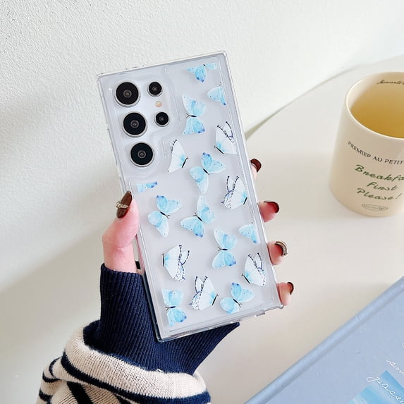 Allytechgroup Fashion Pattern Series Clear Soft Shell Back Cover Shockproof Anti-Scratch Phone Case for Samsung Galaxy A53 5G, Blue Butterfly