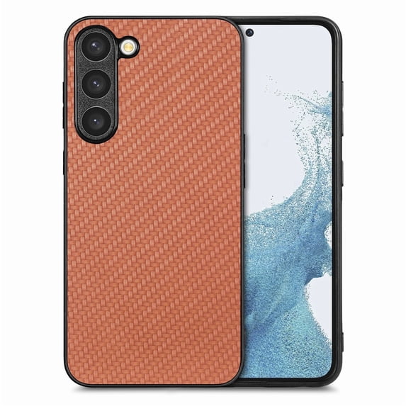 Allytechgroup Slim Lightweight Shockproof Anti-Fall Anti-Scratch Non-Slip Fiber Pattern Folding Cell Phone Case with 1 x Case for Samsung Galaxy A06, Brown