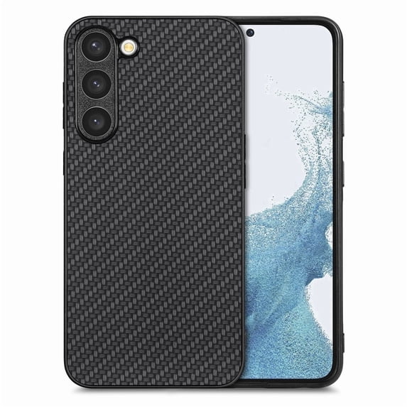 Allytechgroup Shock-Absorbent Fiber Pattern Faux Leather Hard Shell Back Cover Cell Phone Case with Protective Case Cover for Samsung Galaxy A15, Black