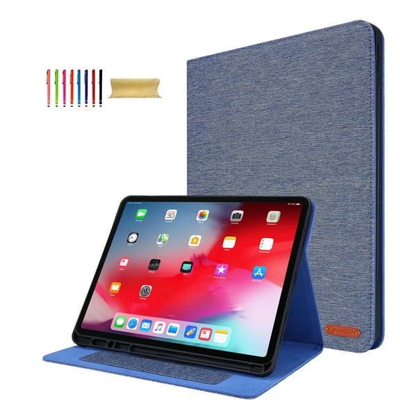 Allytechgroup Flip Case for Apple Air 13 Inch M3 M2 2025/2024/ iPad Pro 12.9" 2022/2021/2020/2018, PU Leather Soft TPU Smart Cover Auto Sleep Wake Cards Holder Stand Protective Shockproof Case,Blue