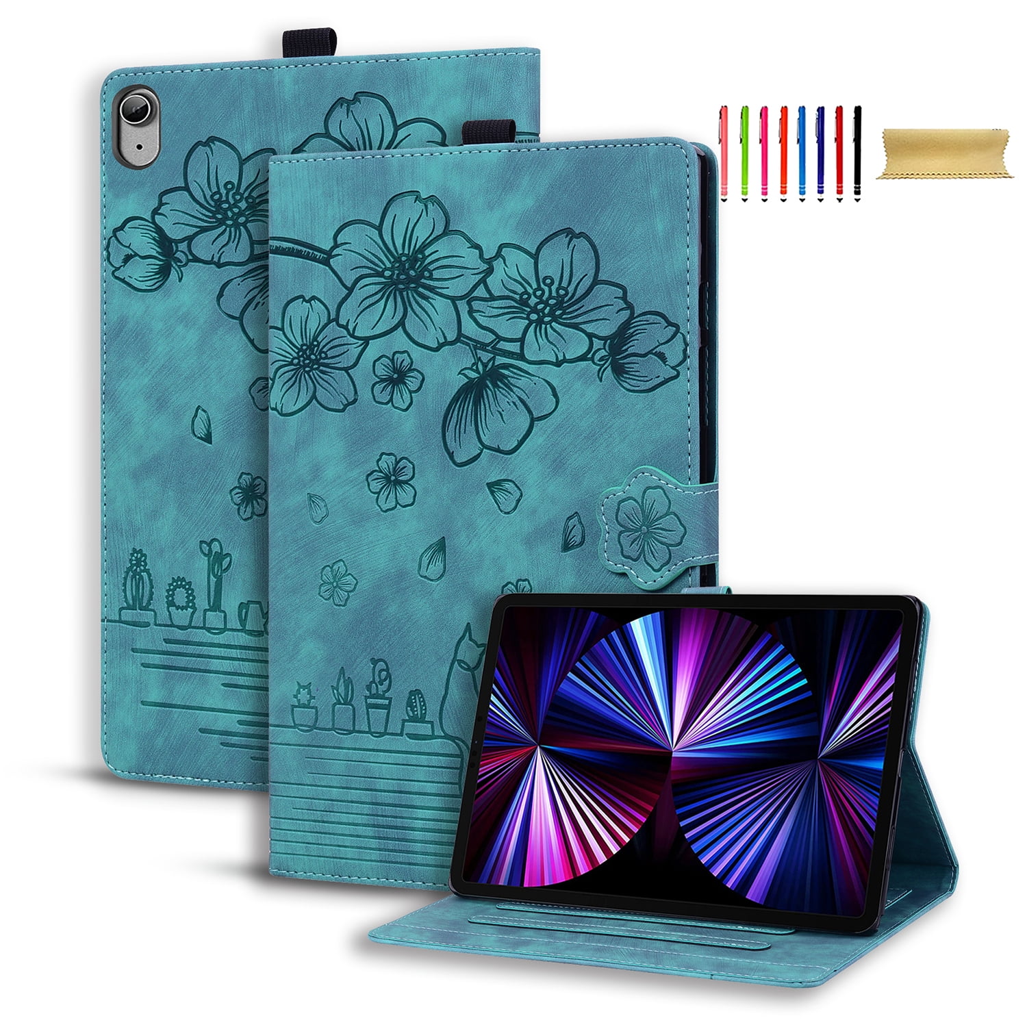 Allytechgroup Flip Case for Apple iPad (A16) 11th Gen 11" 2025/ iPad 10th Gen 10.9" 2022, Stylish Blossom PU Leather Auto Sleep Wake Protective Pencil Holder Shockproof Case for iPad 11/ iPad 10,Blue
