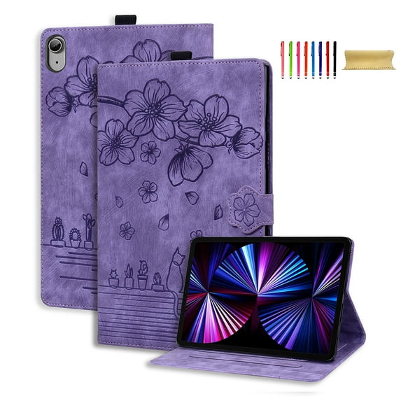 Allytechgroup Flip Case for Apple iPad (A16) 11th Gen 11" 2025/ iPad 10th Gen 10.9" 2022,Stylish Blossom PU Leather Auto Sleep Wake Protective Pencil Holder Shockproof Case for iPad 11/ iPad 10,Purple