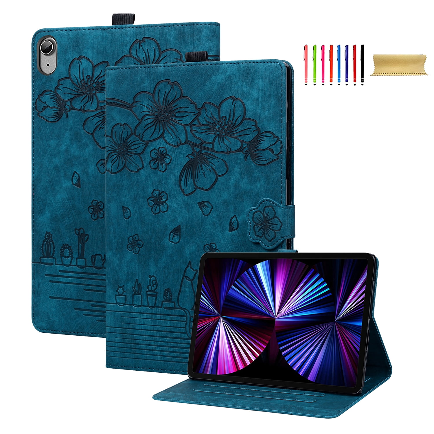 Allytechgroup Flip Case for Apple iPad (A16) 11th Gen 11" 2025/ iPad 10th Gen 10.9" 2022, Stylish Blossom PU Leather Auto Sleep Wake Protective Pencil Holder Shockproof Case for iPad 11/ iPad 10,Green