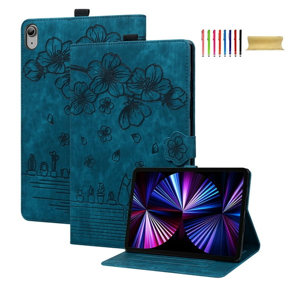 Allytechgroup Flip Case for Apple iPad (A16) 11th Gen 11" 2025/ iPad 10th Gen 10.9" 2022, Stylish Blossom PU Leather Auto Sleep Wake Protective Pencil Holder Shockproof Case for iPad 11/ iPad 10,Green