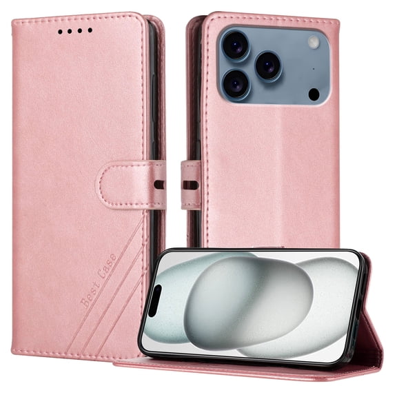 Allytechgroup Flip Case for Apple iPhone 17 Pro Max, Wallet Cover with Cards Slots Magnetic Closure PU Leather TPU Interior Shockproof Protective Phone Case for iPhone 17 Pro Max, Rosegold