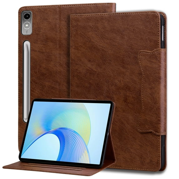 Allytechgroup Flip Case for Lenovo Tab P12 12.7 Inch, Cute Cat Magnetic Closure Premium PU Leather Folio Stand Protective Multi Angle Viewing Stand Tablet Case for Lenovo Tab P12, Brown