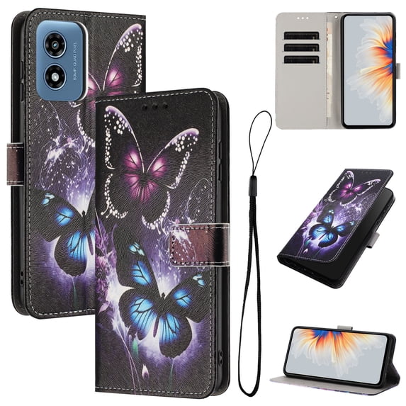 Allytechgroup Flip Case for Moto G Play 4G 2024 with Lanyard, PU Leather Wallet Bumper with Credit Card Slot RFID Blocking Shockproof Full Body Protective Cover for Moto G Play 4G 2024, C