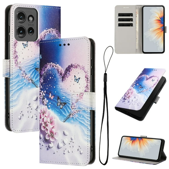 Allytechgroup Flip Case for Motorola Moto G 2025 with Lanyard, PU Leather Wallet Bumper with Credit Card Slot RFID Blocking Shockproof Full Body Protective Cover for Motorola Moto G 2025, D