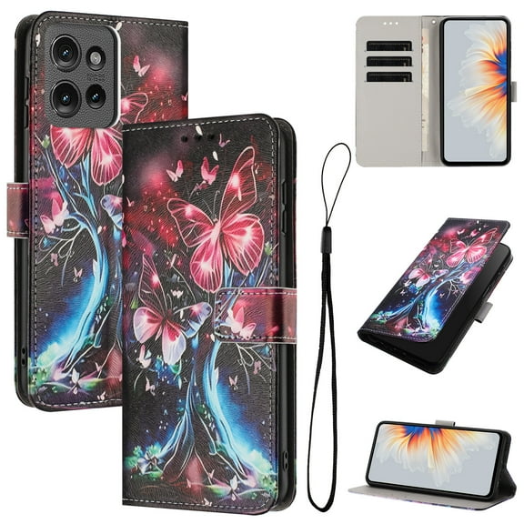 Allytechgroup Flip Case for Motorola Moto G Power (2025) with Lanyard, PU Leather Wallet Bumper with Credit Card Slot RFID Blocking Shockproof Full Body Protective Cover for Women Girls, G