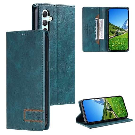 Allytechgroup Flip Case for Samsung Galaxy A16 5G with Credit Card Slot, RFID Blocking PU Leather Wallet Phone Shell with Kickstand Shockproof Back Cover Bumper for Women Men, Green