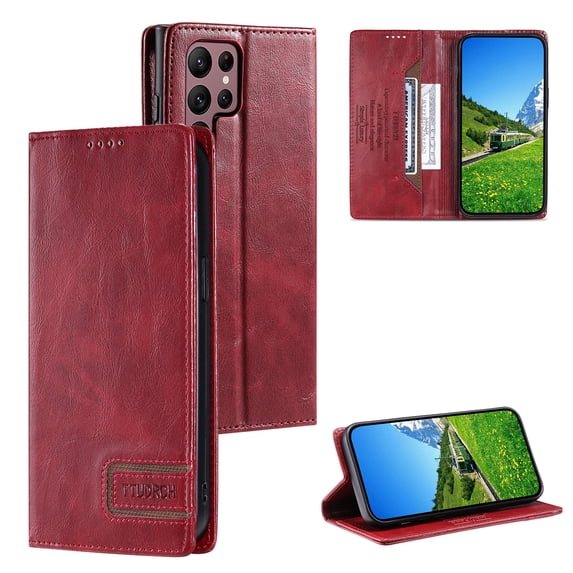 Allytechgroup Flip Case for Samsung Galaxy A36 5G with Credit Card Slot, RFID Blocking PU Leather Wallet Phone Shell with Kickstand Shockproof Back Cover Bumper for Women Men, Winered