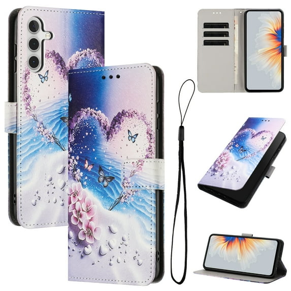 Allytechgroup Flip Case for Samsung Galaxy A36 5G with Lanyard, PU Leather Wallet Bumper with Credit Card Slot RFID Blocking Shockproof Full Body Protective Cover for Samsung Galaxy A36 5G, D