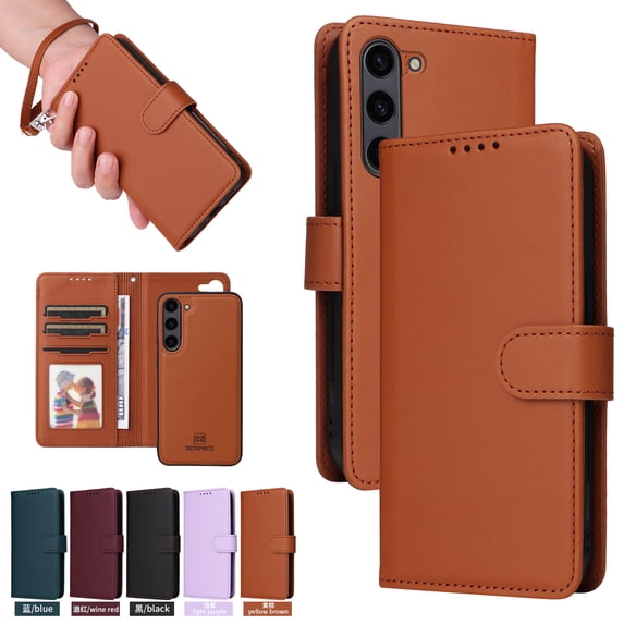 Allytechgroup Flip Case for Samsung Galaxy S24 FE with Credit Card Slot, RFID Blocking PU Leather Case with Hand Wrist Slim Fit Shockproof Full Body Protective Cover for Galaxy S24 FE, Brown