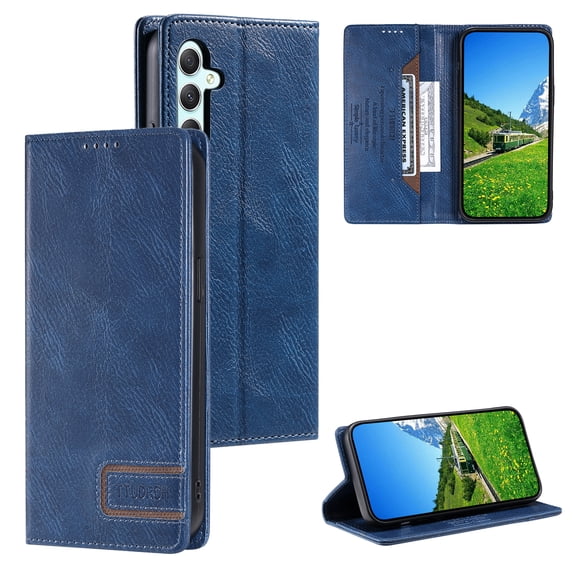 Allytechgroup Flip Case for Samsung Galaxy S24 FE with Credit Card Slot, RFID Blocking PU Leather Wallet Phone Shell with Kickstand Shockproof Back Cover Bumper for Women Men, Blue