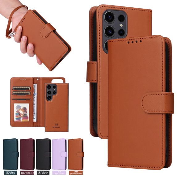 Allytechgroup Flip Case for Samsung Galaxy S25 Ultra with Credit Card Slot, RFID Blocking PU Leather Case with Hand Wrist Slim Fit Shockproof Full Body Protective Cover for Galaxy S25 Ultra, Brown