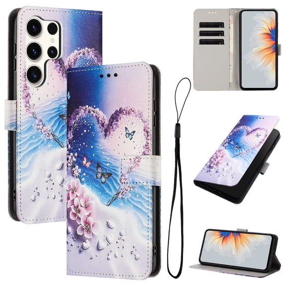 Allytechgroup Flip Case for Samsung Galaxy S25 Ultra with Lanyard, PU Leather Wallet Bumper with Credit Card Slot RFID Blocking Shockproof Full Body Protective Cover for Samsung Galaxy S25 Ultra, D