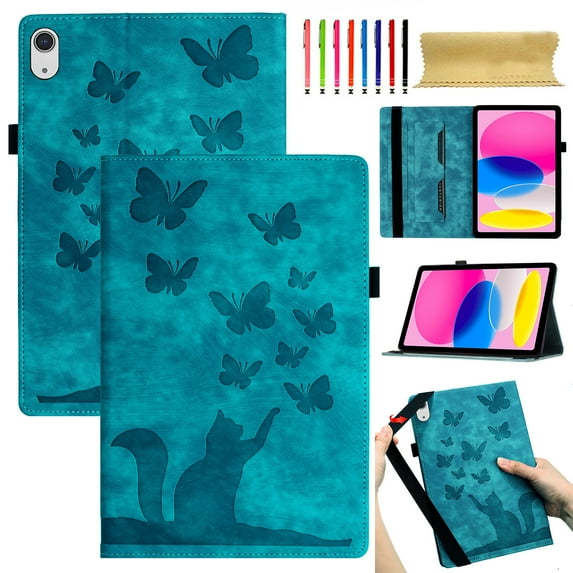 Allytechgroup Flip Case for iPad 10th Gen 10.9 inch 2022, Lovely Pattern Slim PU Leather Wallet Auto Sleep Wake Shockproof Cover with Stylus Holder Card Slots for iPad 10th Gen, Green