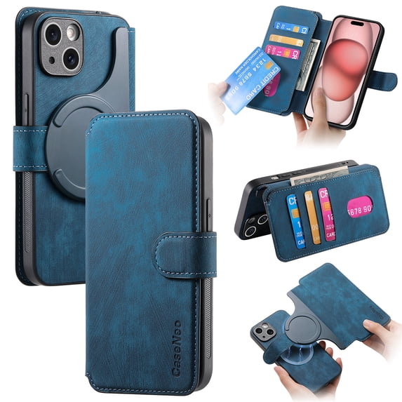 Allytechgroup Flip Case for iPhone 12 with Credit Card Slot, PU Leather Wallet Phone Case Kickstand Shockproof Magnetic Back Cover for iPhone 12, Blue