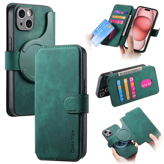 Allytechgroup Flip Case for iPhone 12 with Credit Card Slot, PU Leather Wallet Phone Case Kickstand Shockproof Magnetic Back Cover for iPhone 12, Green