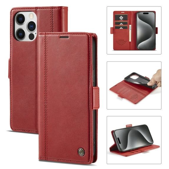 Allytechgroup Flip Case for iPhone 12 Pro Max with Credit Card Slot, RFID Blocking PU Leather Wallet Phone Case with Kickstand Shockproof Full Body Protective for iPhone 12 Pro Max, Red