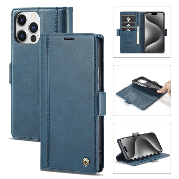 Allytechgroup Flip Case for iPhone 13 Pro with Credit Card Slot, RFID Blocking PU Leather Wallet Phone Case with Kickstand Shockproof Full Body Protective for iPhone 13 Pro, Blue
