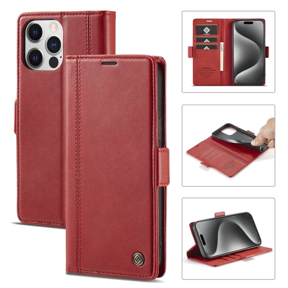 Allytechgroup Flip Case for iPhone 14 Pro Max with Credit Card Slot, RFID Blocking PU Leather Wallet Phone Case with Kickstand Shockproof Full Body Protective for iPhone 14 Pro Max, Red