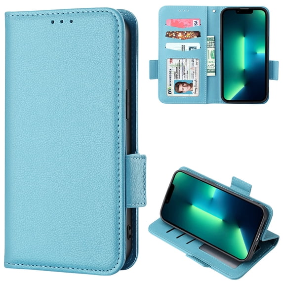 Allytechgroup Flip Case for iPhone 16, PU Leather Slim Fit Shell Cards Holder Kickstand Shockproof Anti-Scratch Corner Protective Wallet Case for iPhone 16, Cyanblue