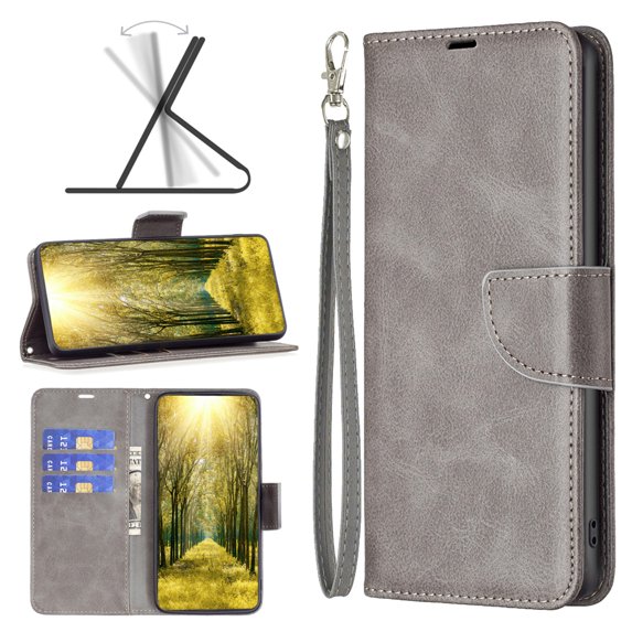 Allytechgroup Flip Case for iPhone 16 Pro, RFID Blocking PU Leather Wallet Case with Credit Card Slot & Kickstand Shockproof Full Body Protective Bumper for iPhone 16 Pro, Gray