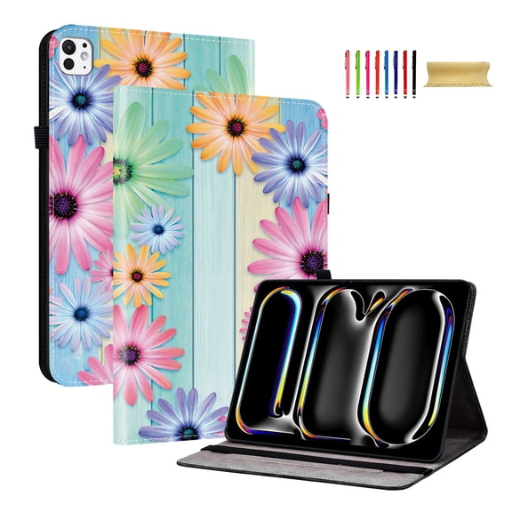 Allytechgroup Flip Cover Case for Apple iPad Pro 13 Inch 2025/2024 M5 M4, Stylish Pattern Cards Slots Stand Protective Shockproof Case with Elastic Band for iPad Pro 13 Inch M5 M4, Sunflower