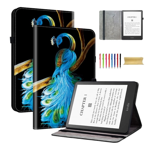 Allytechgroup Flip Cover Case for Kindle Paperwhite 12th Gen 2024 7 Inch & Kindle Kindle Colorsoft, Stylish Pattern Cards Slots Stand Shockproof Case with Elastic Band for Kindle Paperwhite 2024