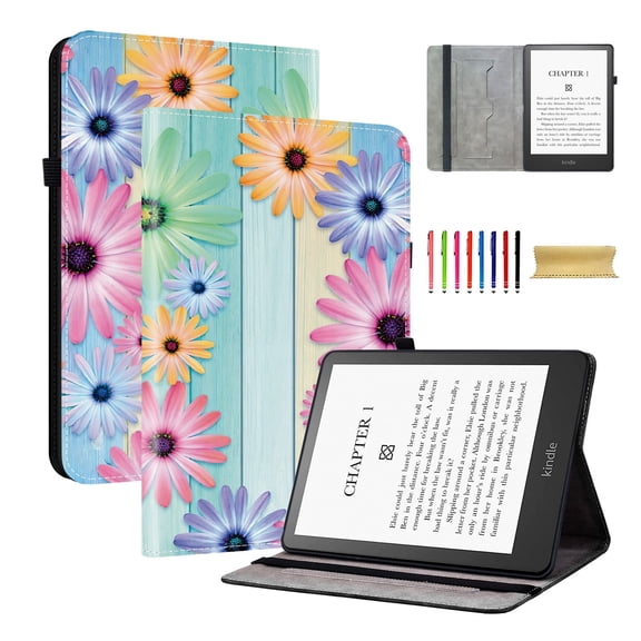 Allytechgroup Flip Cover Case for Kindle Paperwhite 12th Gen 2024 7 Inch & Kindle Kindle Colorsoft, Stylish Pattern Cards Slots Stand Shockproof Case with Elastic Band for Kindle Paperwhite 2024