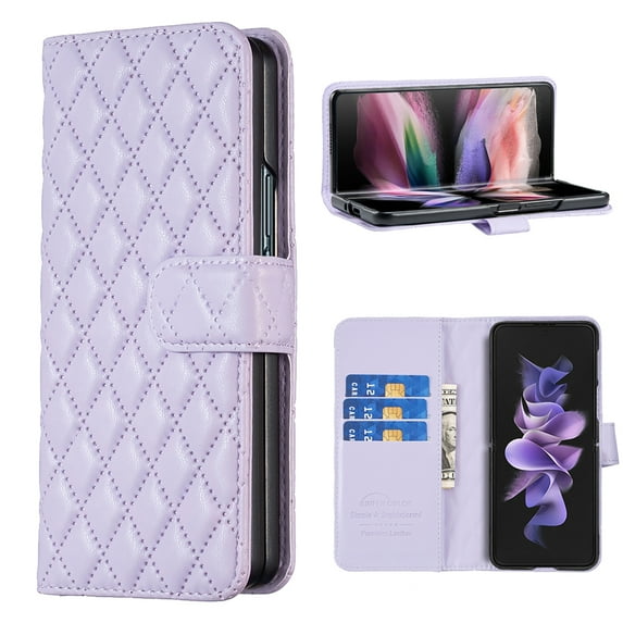 Allytechgroup Flip Cover Case for Samsung Galaxy Z Fold 4, Stylish Slim Fit Shell Wallet Case with Cards Slots Magnetic Closure Anti-Scratch Stand Phone Case for Galaxy Z Fold 4,Purple